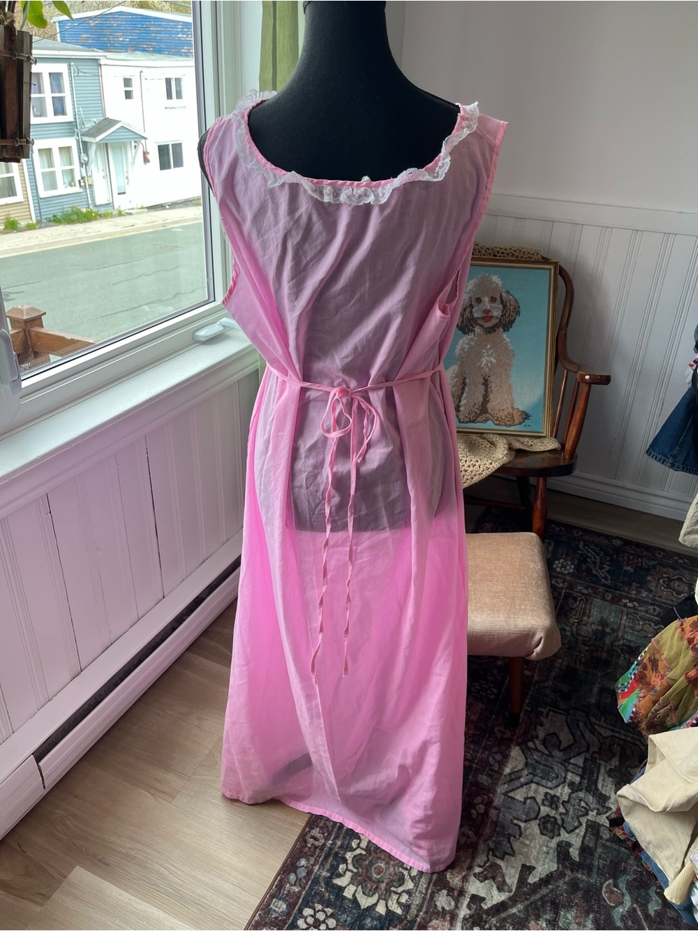 Women’s Vintage Pink Sheer Embroidered Nightgown Nightdress - Picture 2 of 5